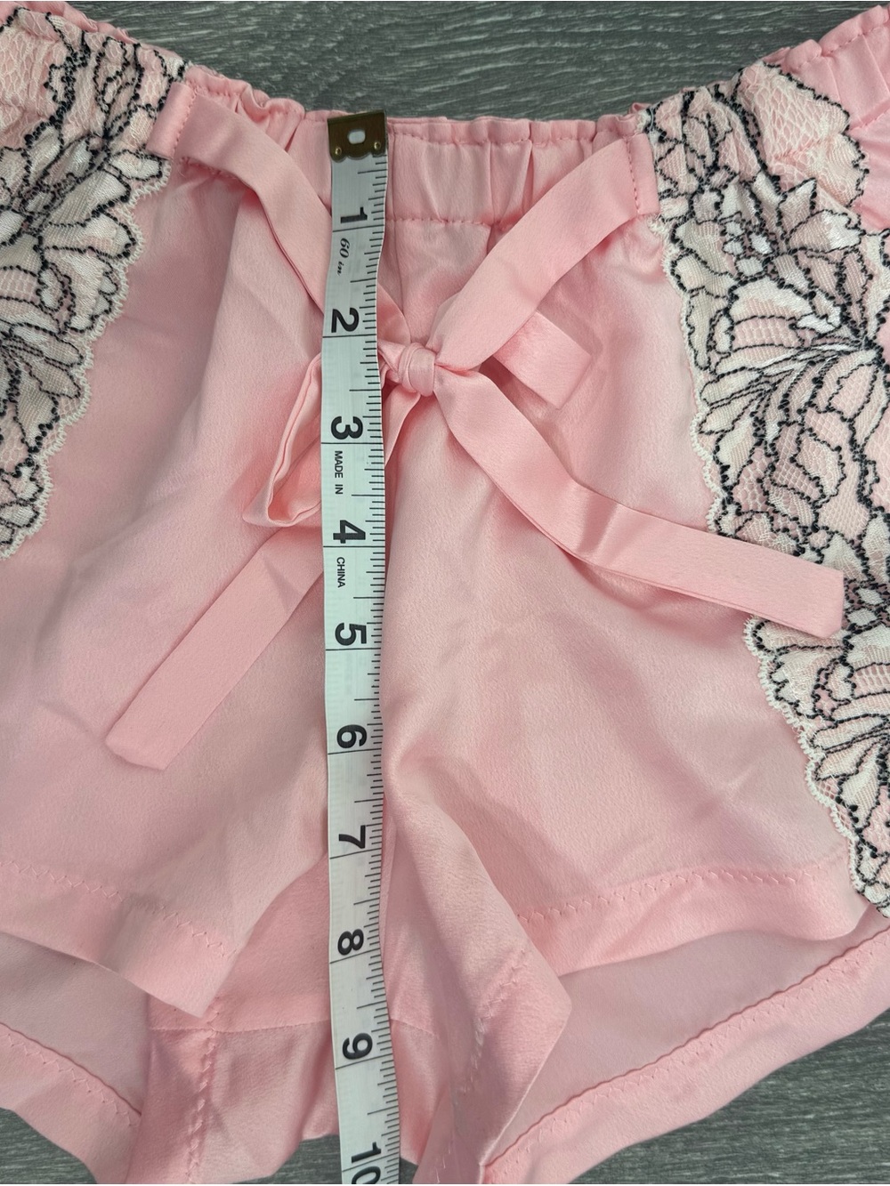Flora Nikrooz Pink Satin Pajama Set Black Lace Appliqué Cami & Lounge Shorts XS - Picture 11 of 13